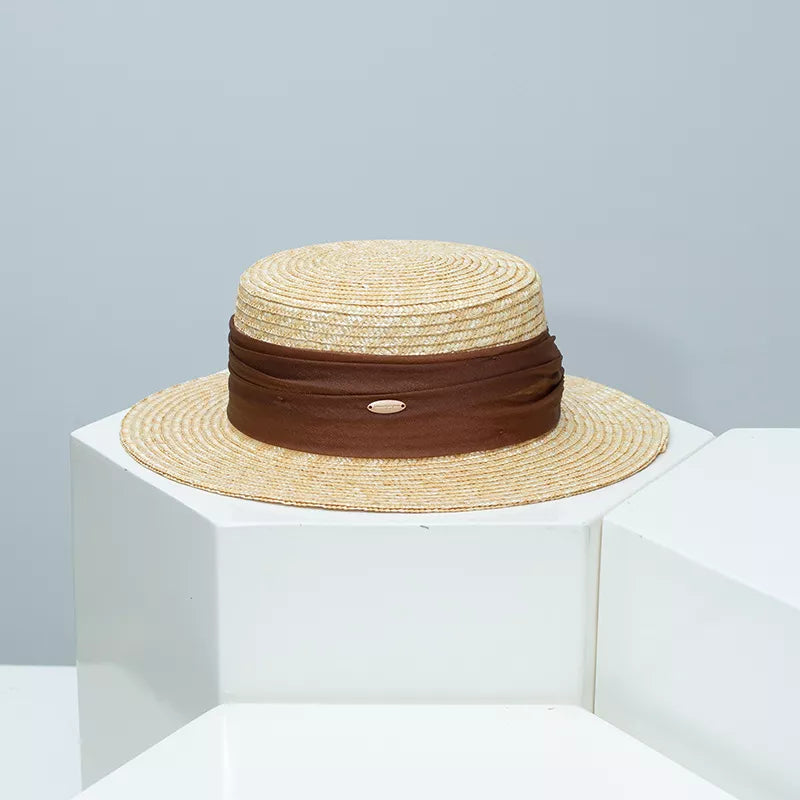 Straw Boater Hat with Ribbon Accent