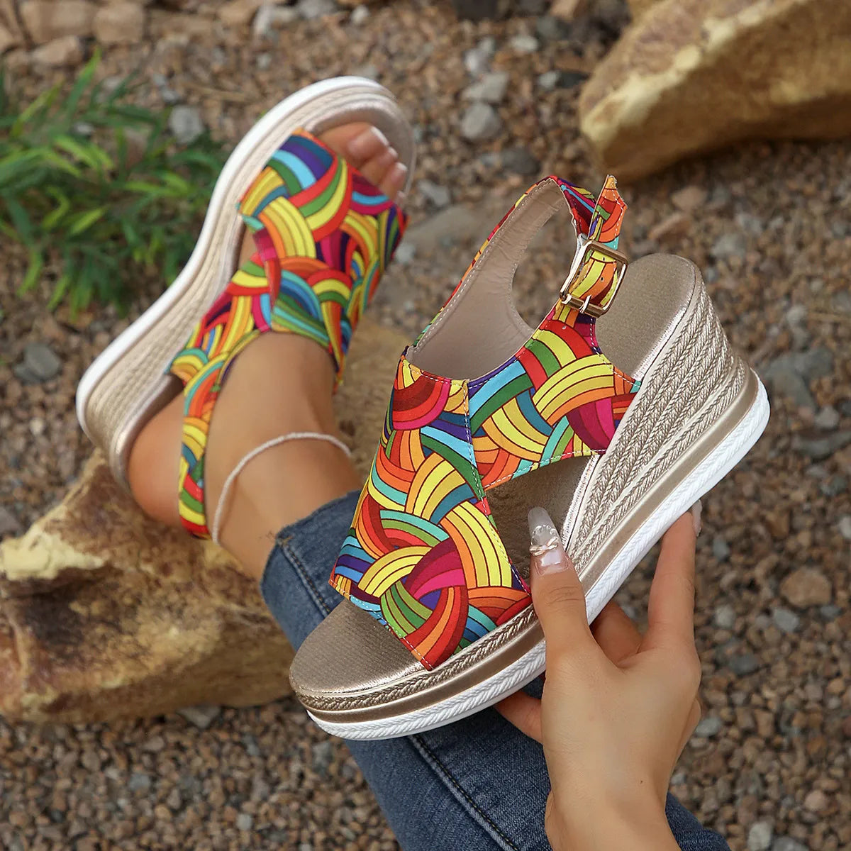 Colorful Espadrille Wedge Sandals