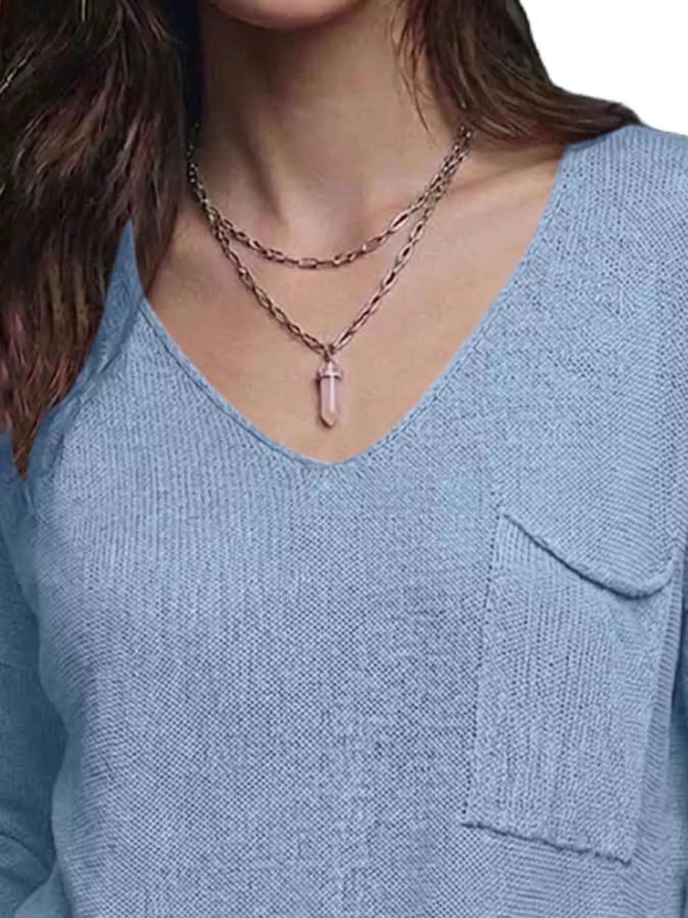 V-Neck Chest Pocket Knit Top