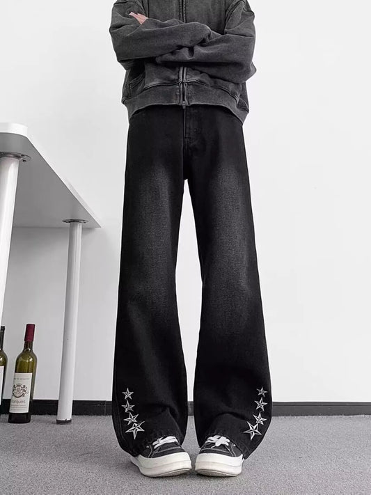 Men's Full Size Star Embroidered Flare Jeans Plus Size