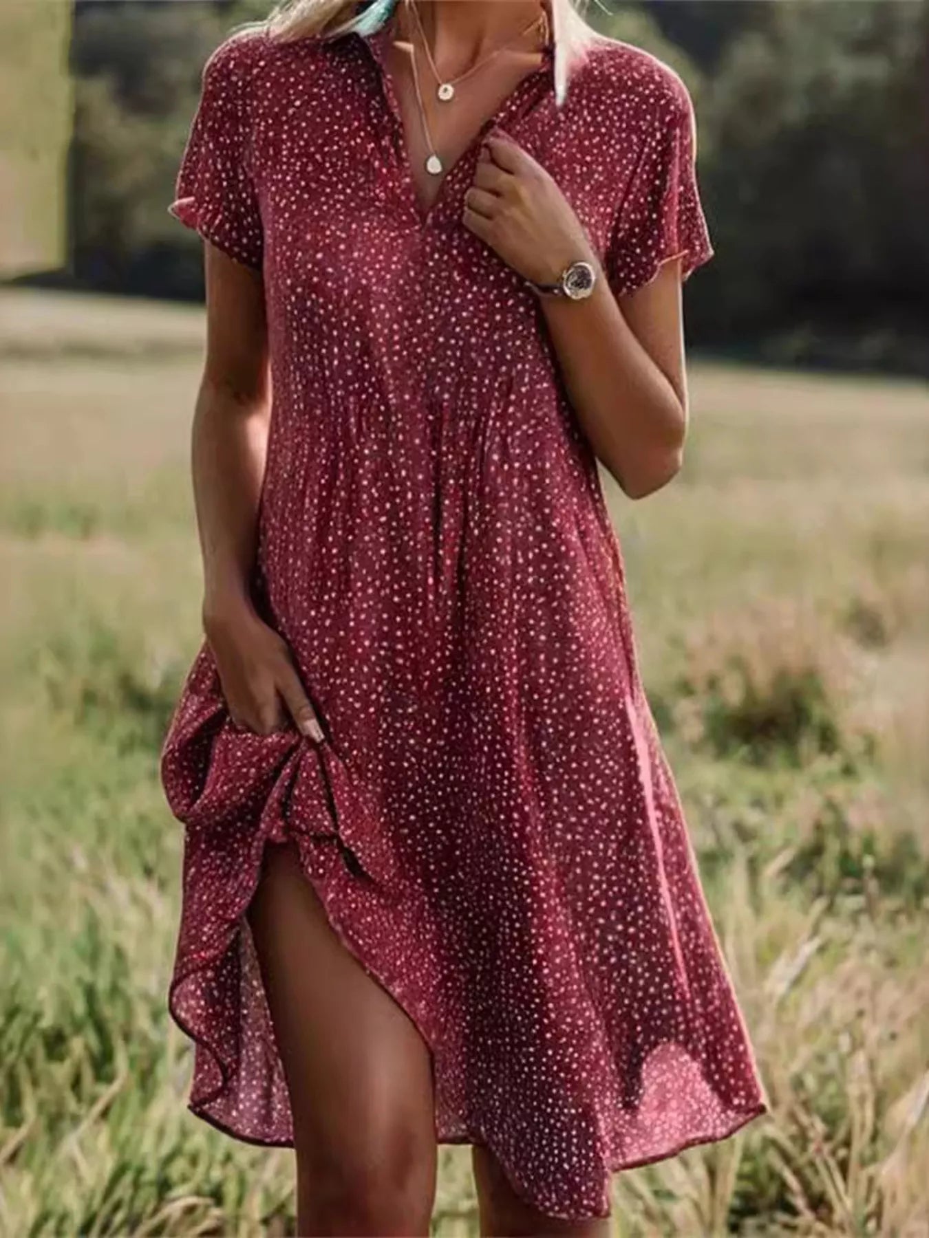Full Size Polka Dot Short Sleeve Casual Dress Plus Size
