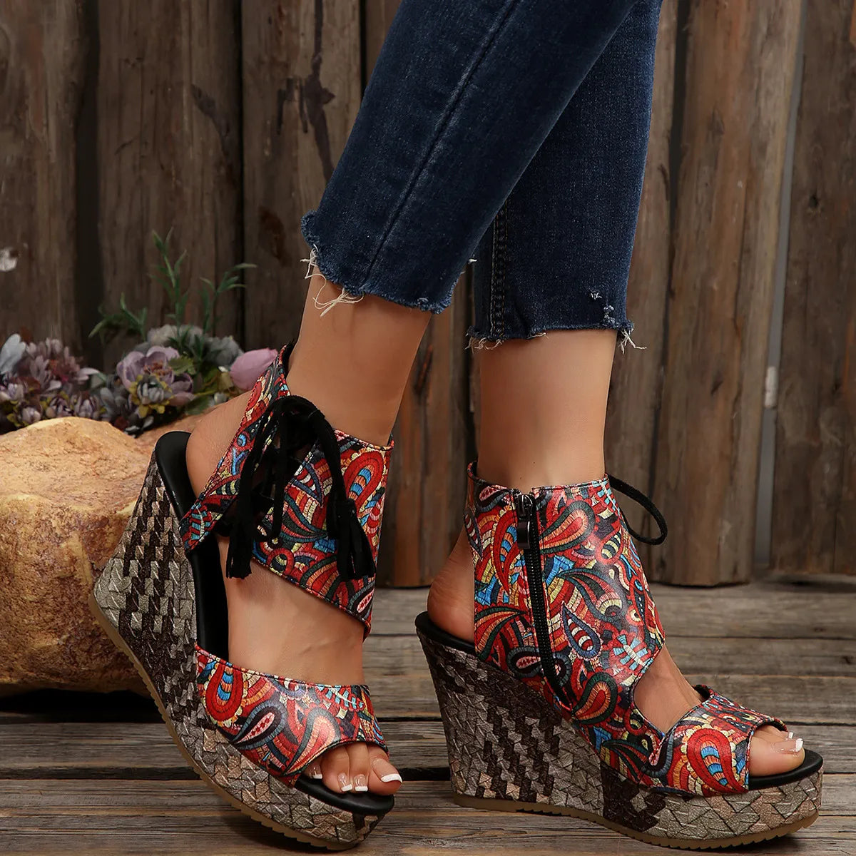 Printed Wedge Platform Sandals