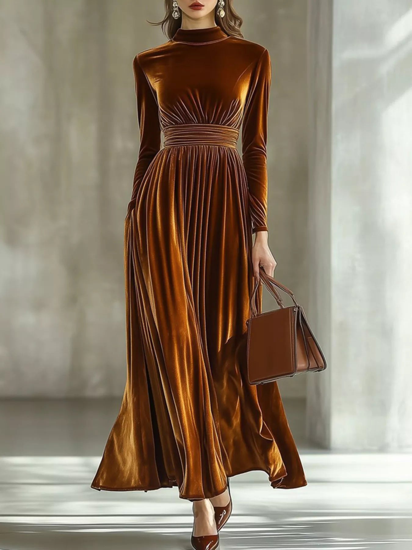 Mock Neck Long Sleeve Maxi Dress