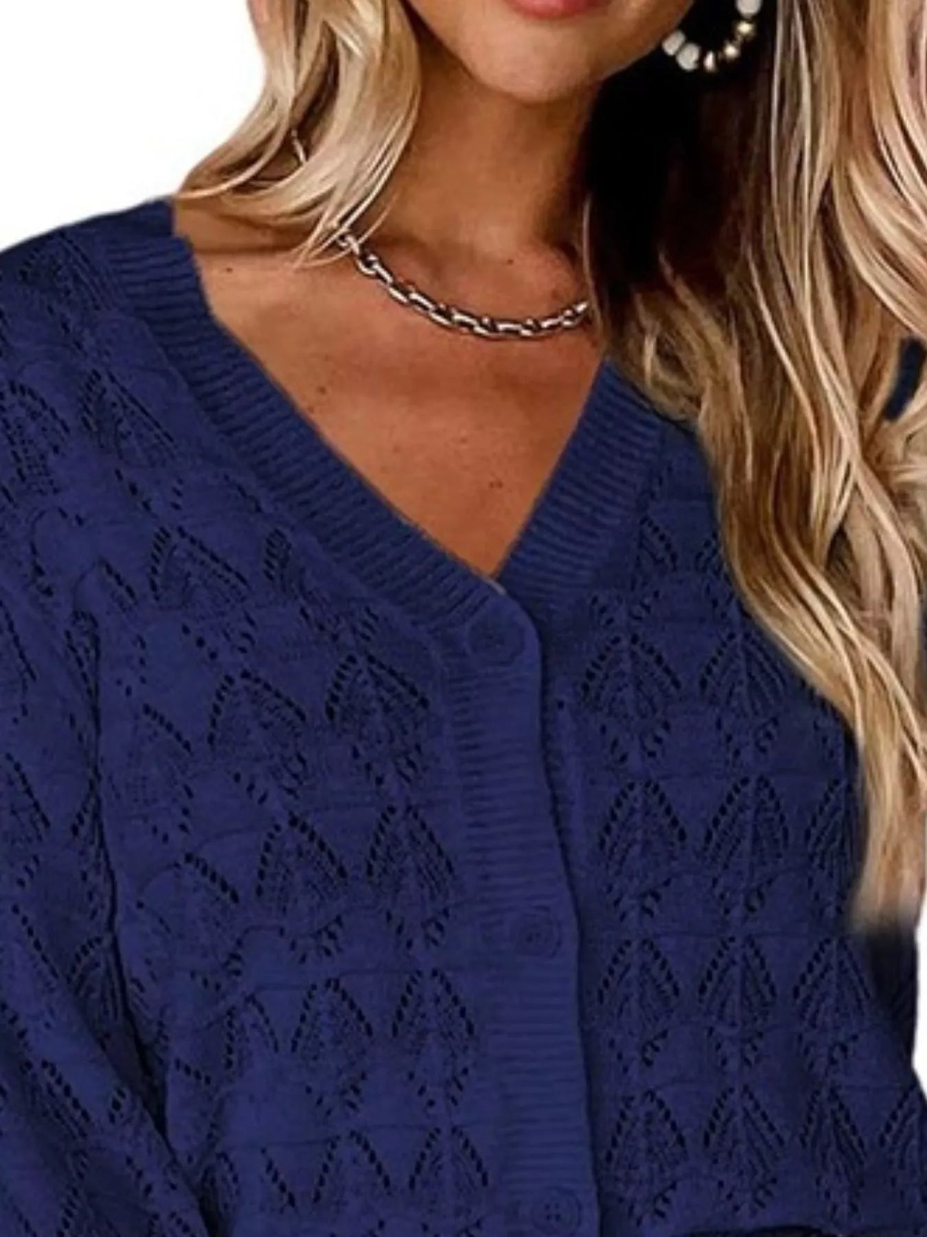 Chic V-Neck Openwork Button-Down Knit Cardigan