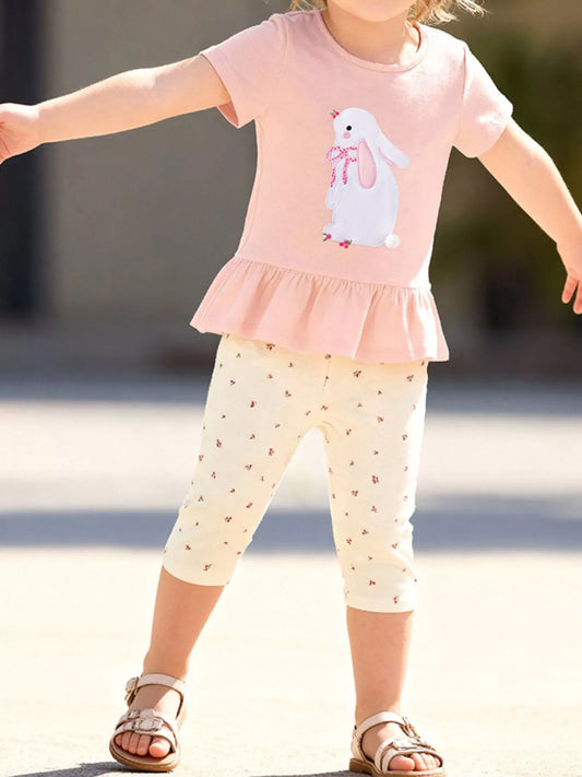 Children's Bunny Embroidered Top & Capri Leggings Set