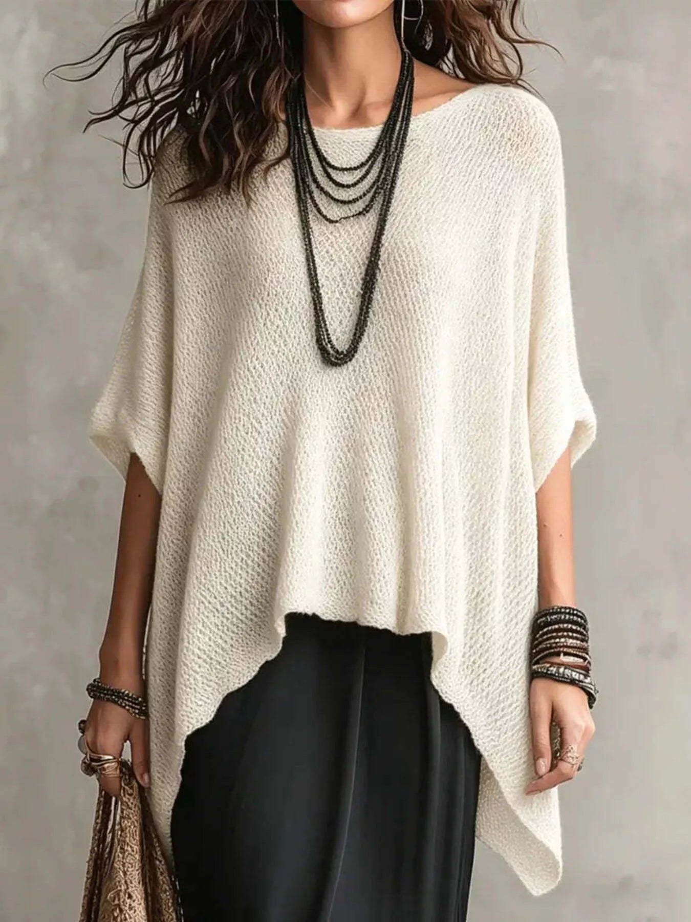 Full Size Loose Knit Round Neck Top Plus Size