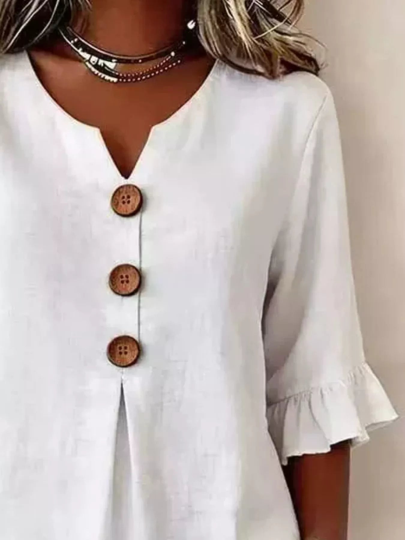 Full Size Casual Ruffle‑Sleeve Decor‑Button Top Plus Size
