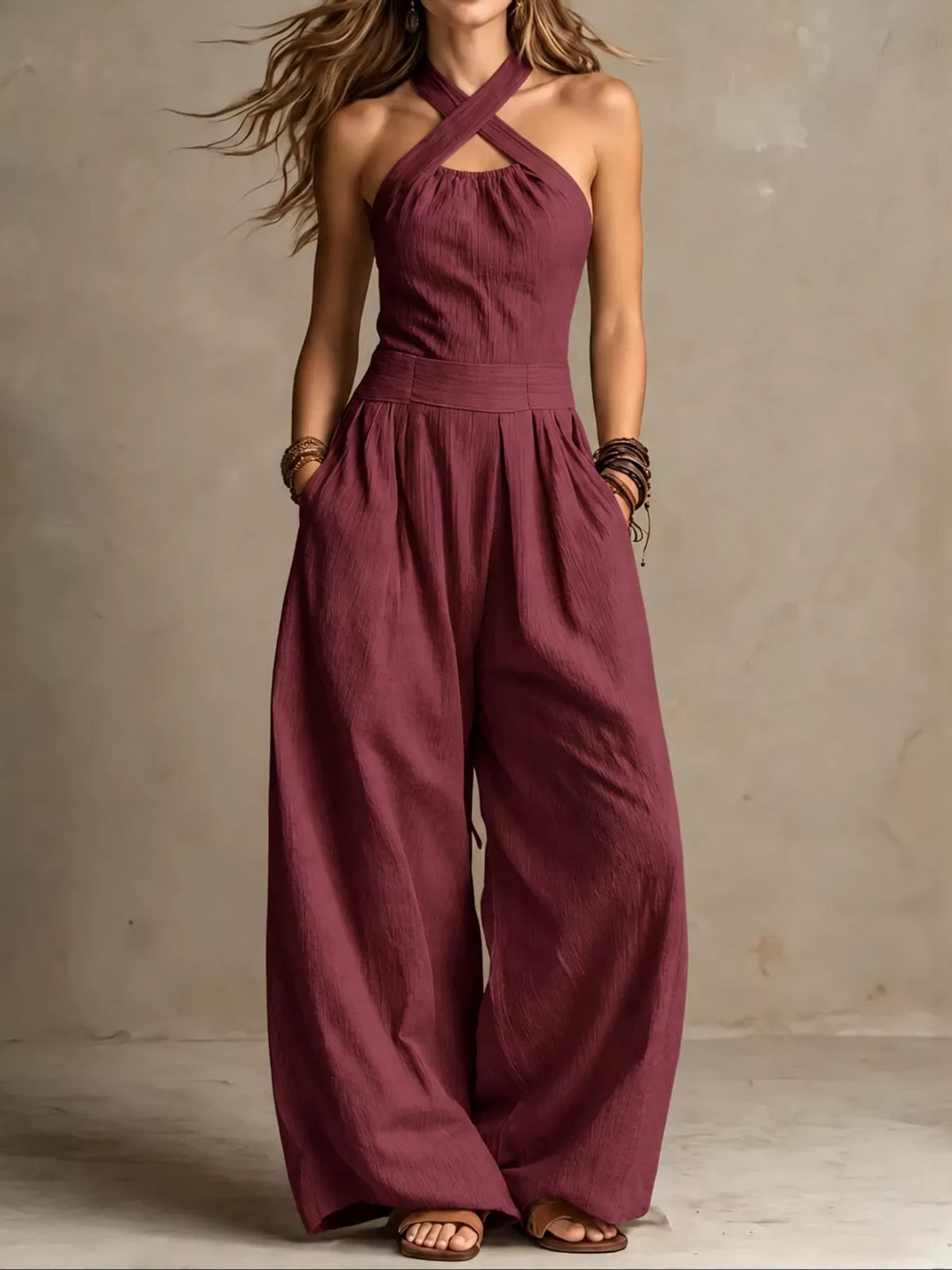 Full Size Halter Neck Wide-Leg Jumpsuit Plus Size