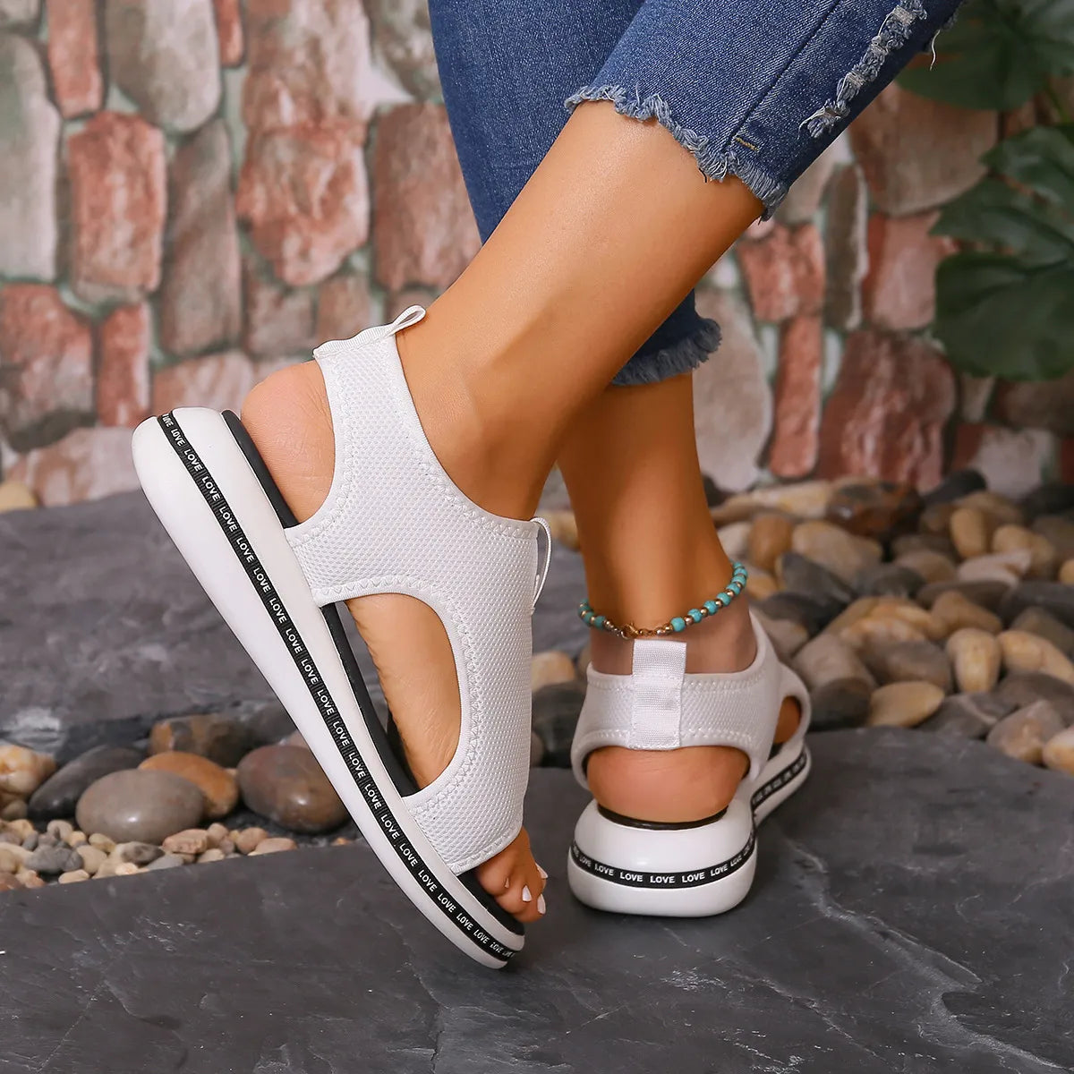 Mesh Open Toe Platform Sandals