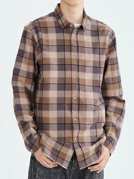 Men's Full Size Casual Plaid Long Sleeve Shirt Plus Size