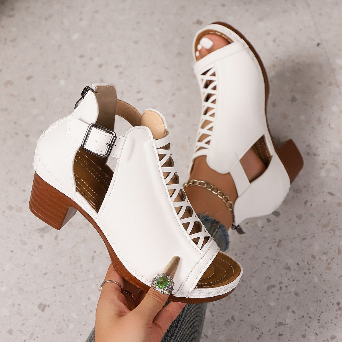 Open Toe Block Heels Sandals