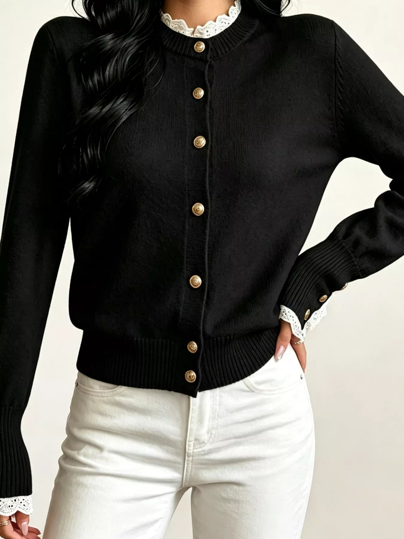 Lace Trim Mock Neck Sweater