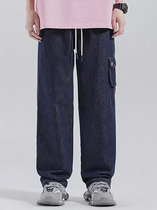 Men's Drawstring Washed Wide Leg Jeans