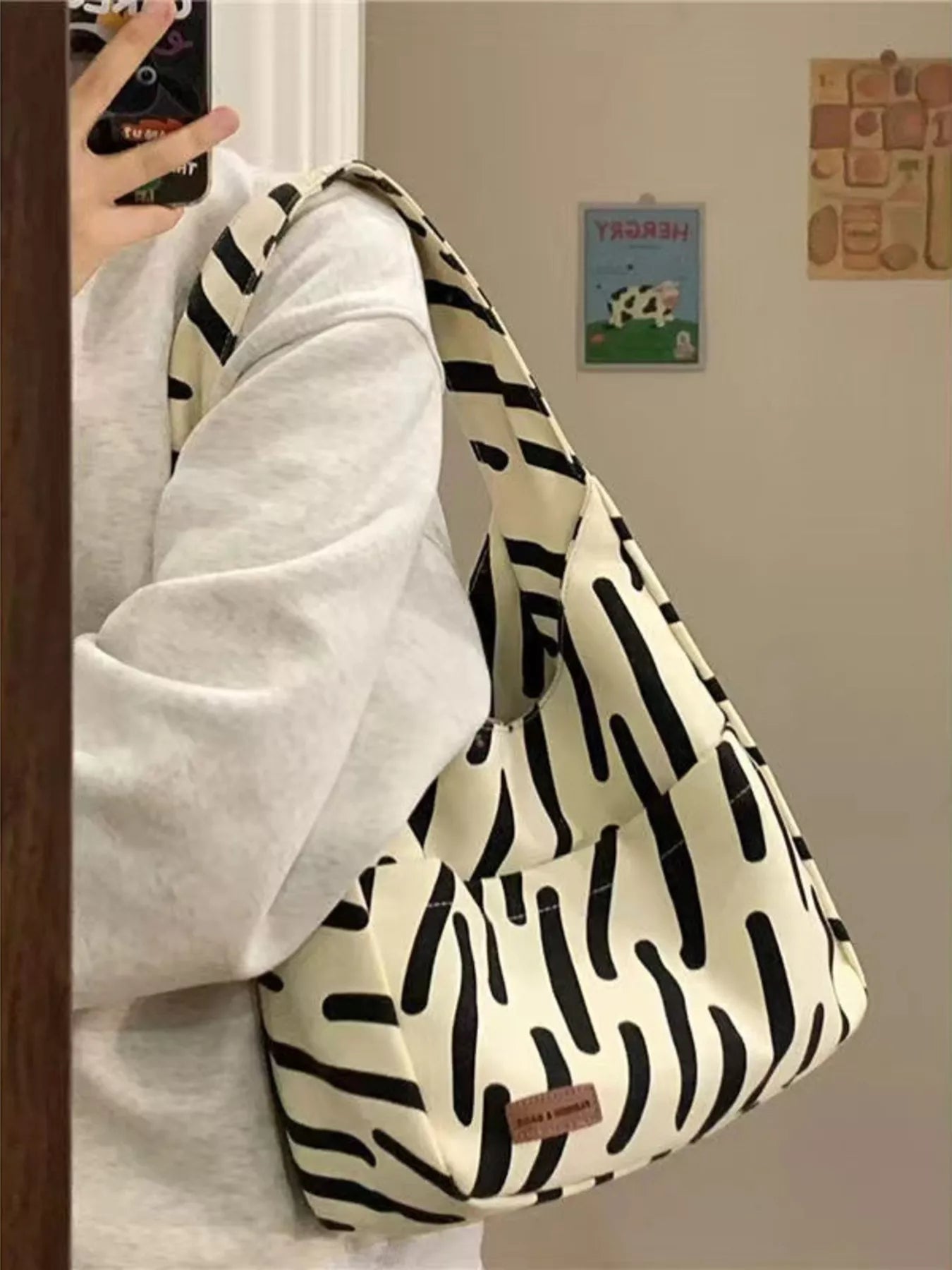 Striped Pattern Casual Handbag