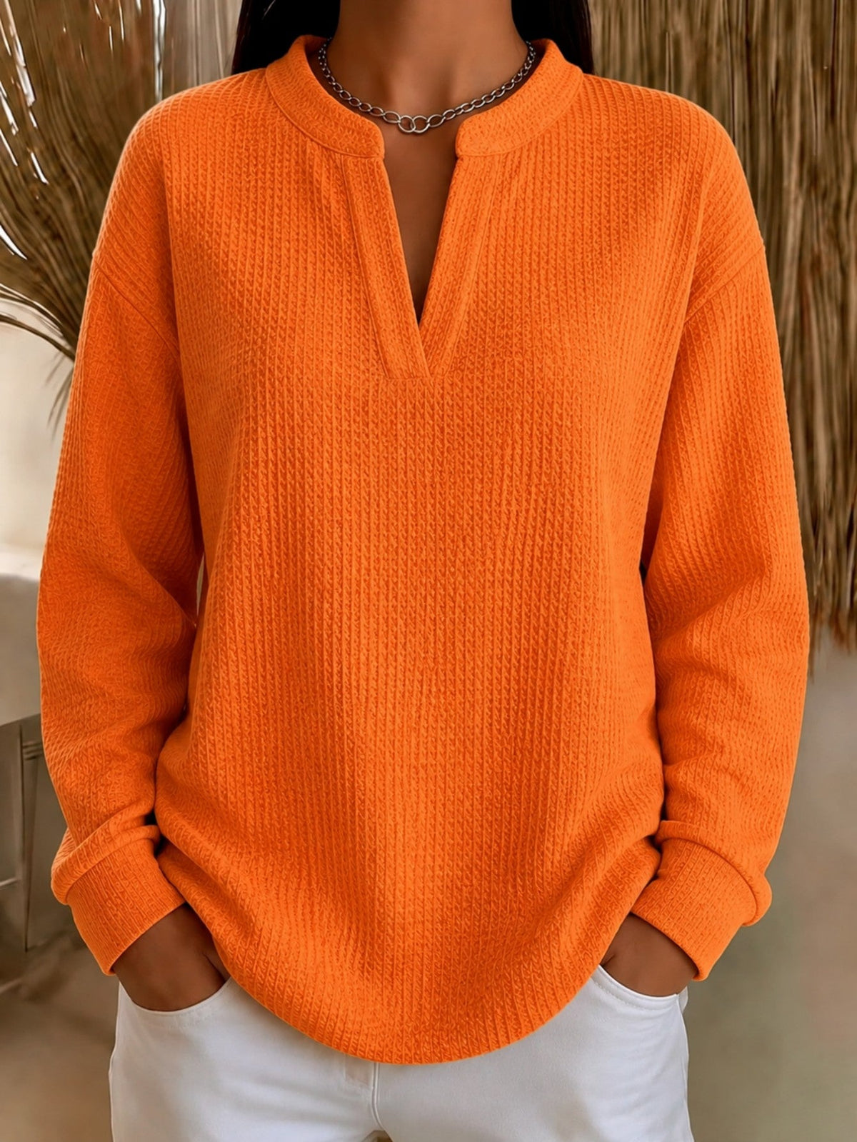 Women's Loose-Fit Solid-Color Long-Sleeve Top