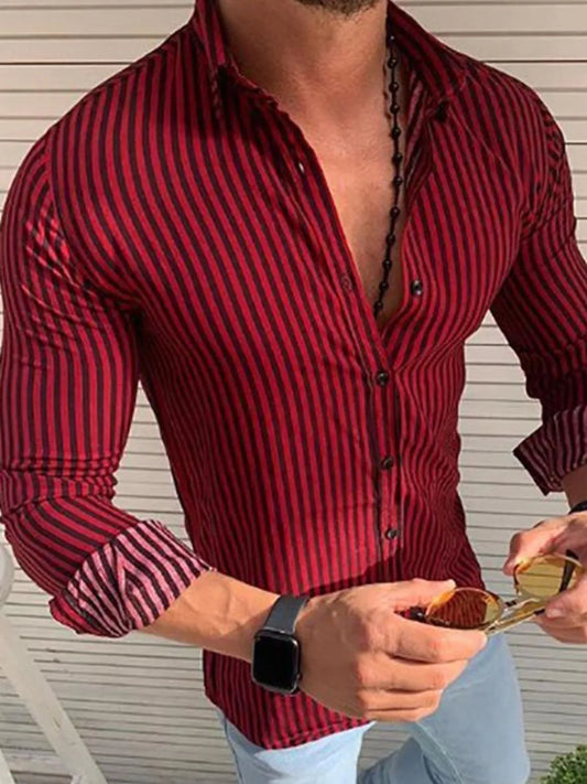 Men's Full Size Striped Button Up Long Sleeve Shirt Plus Size