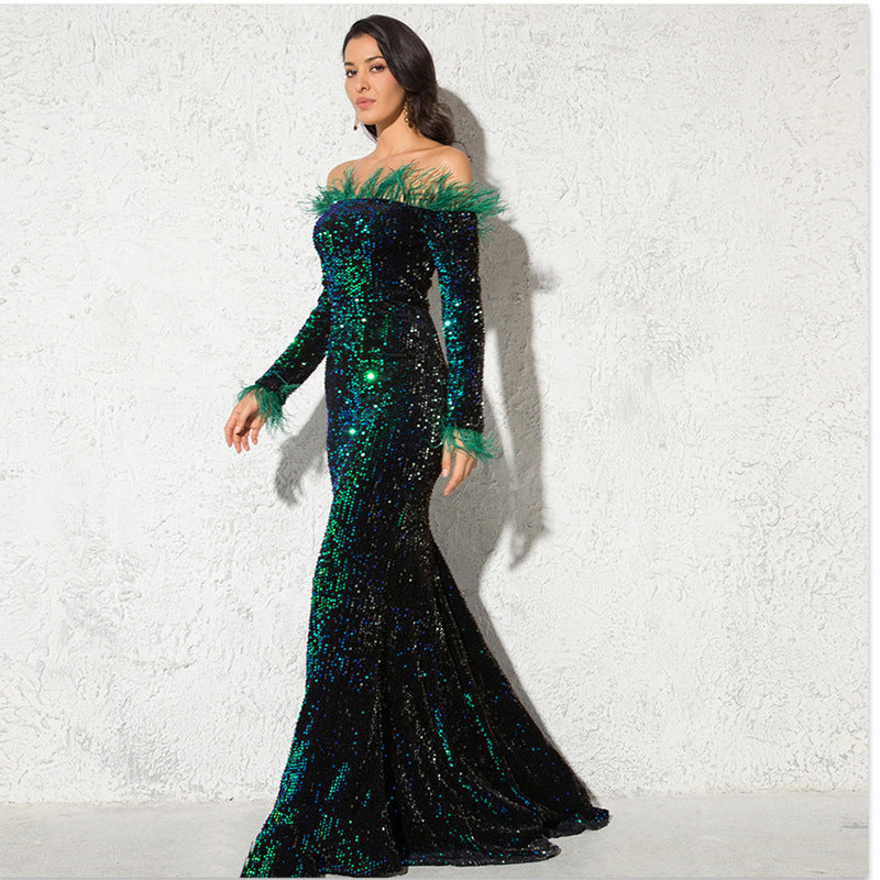 Off-the-shoulder Fishtail Party Formal Dress (See size chart where applicable)