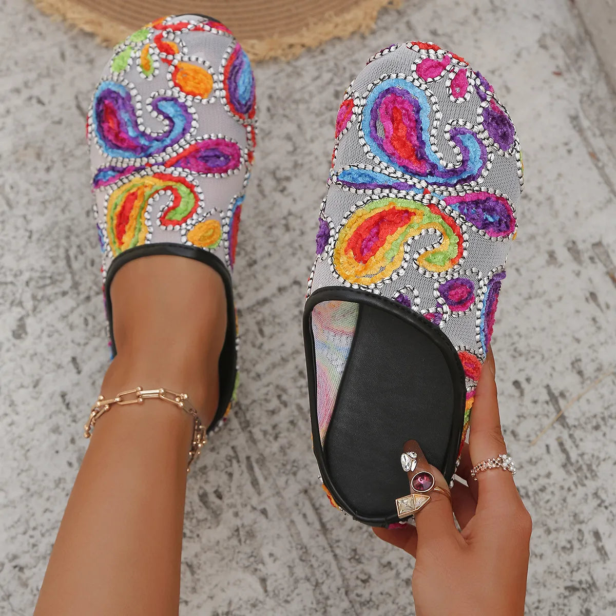 Colorful Paisley Print Round Toe Sandals
