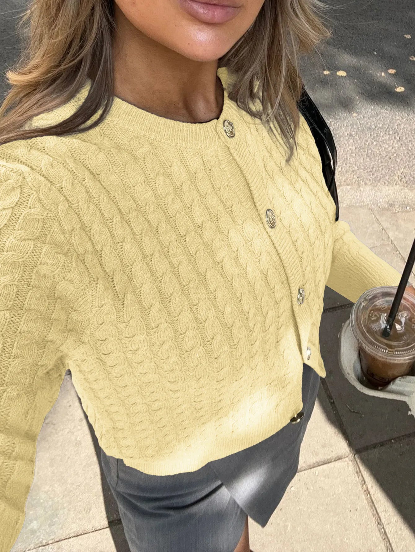 Cable Knit Button-Up Cardigan
