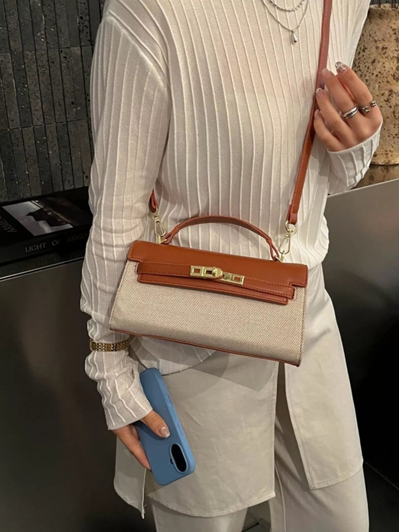 Two-Tone Flap Crossbody Bag