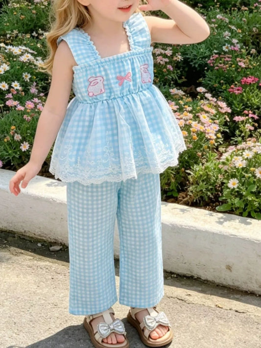 Children's Bunny Gingham Top and Pants Set