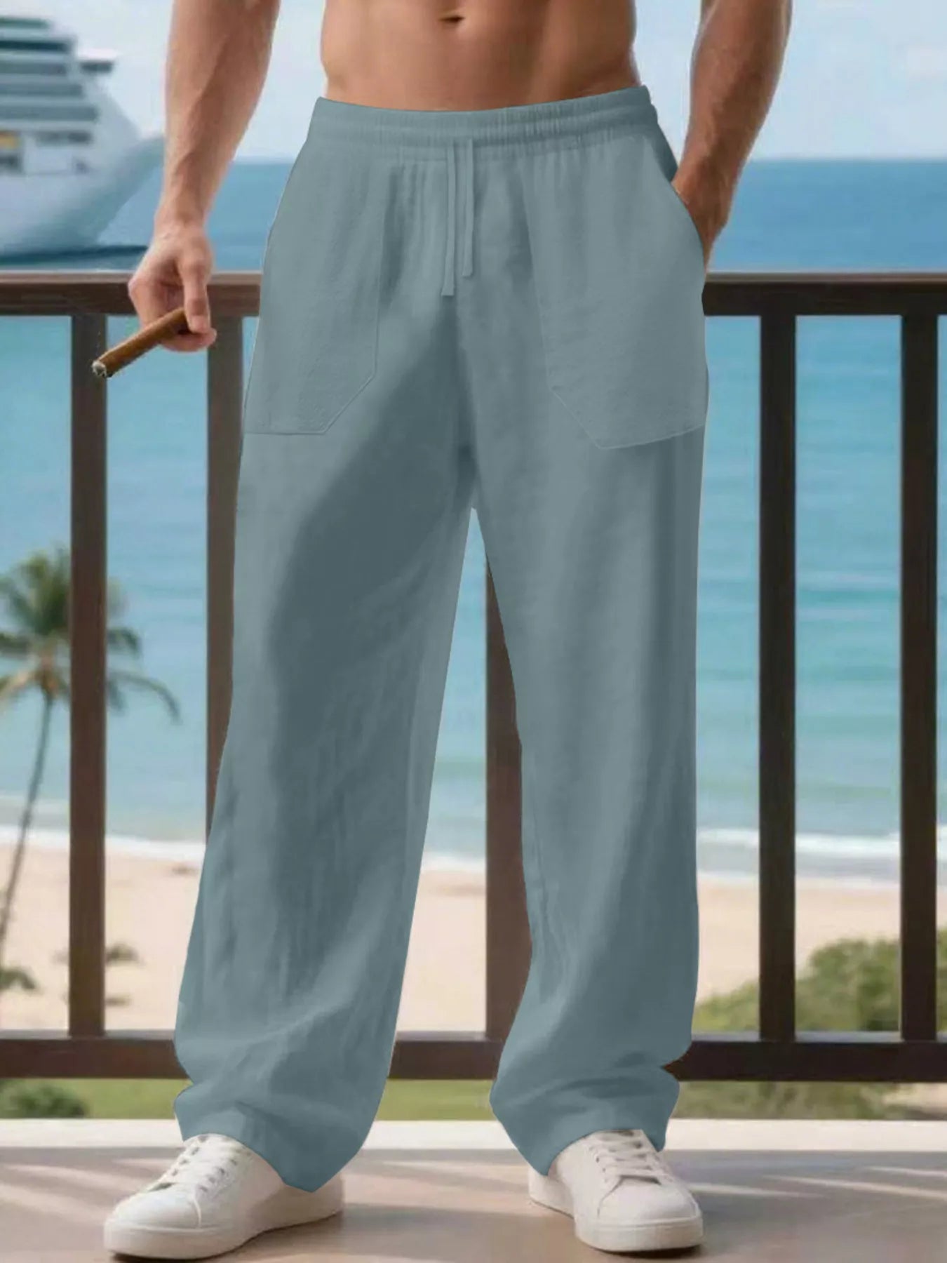 Men's Full Size Casual Loose Linen Pants Plus Size