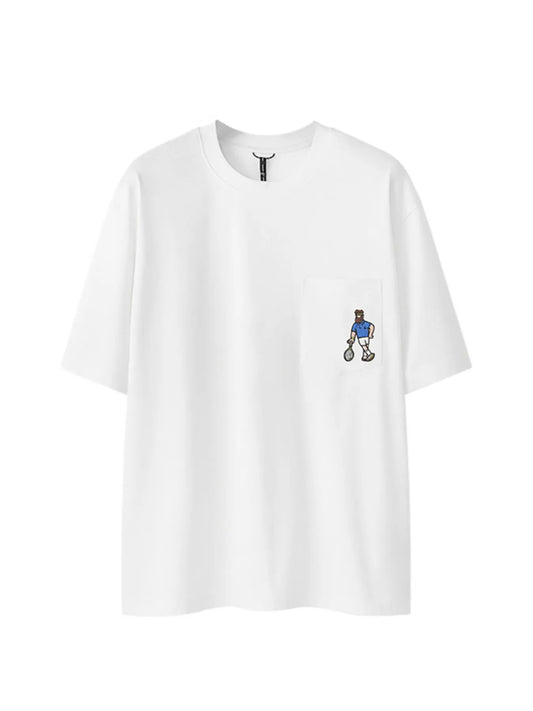 Men's Embroidered Tennis Player Round Neck T-Shirt