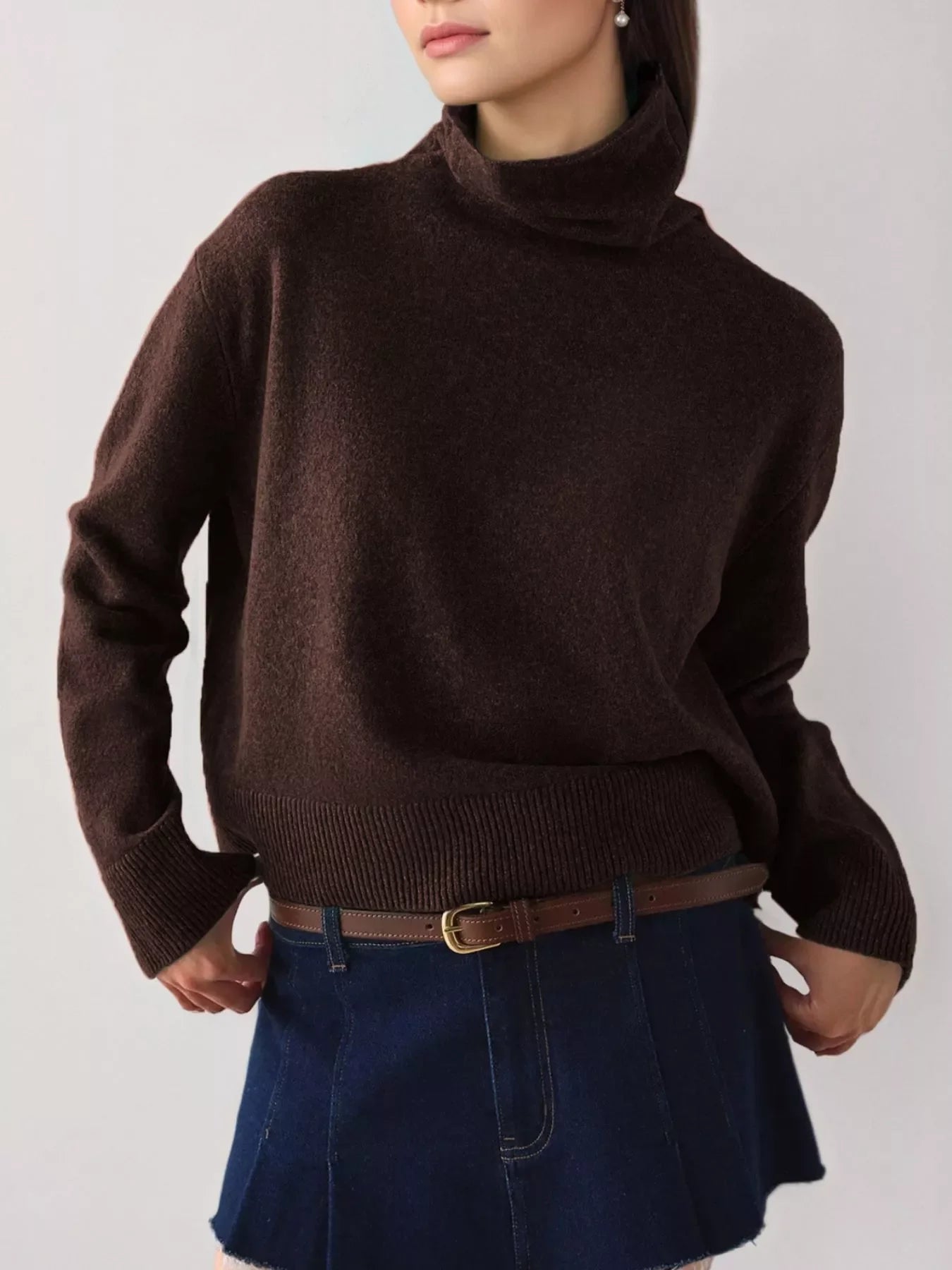 Turtleneck Dropped Shoulder Sweater