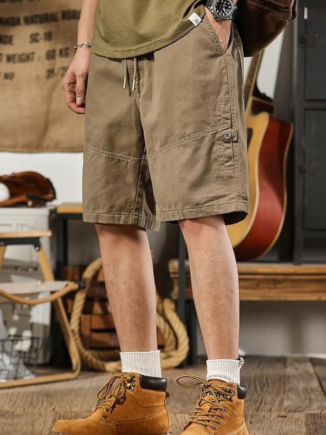Men's Plus Size Drawstring Shorts with Pockets