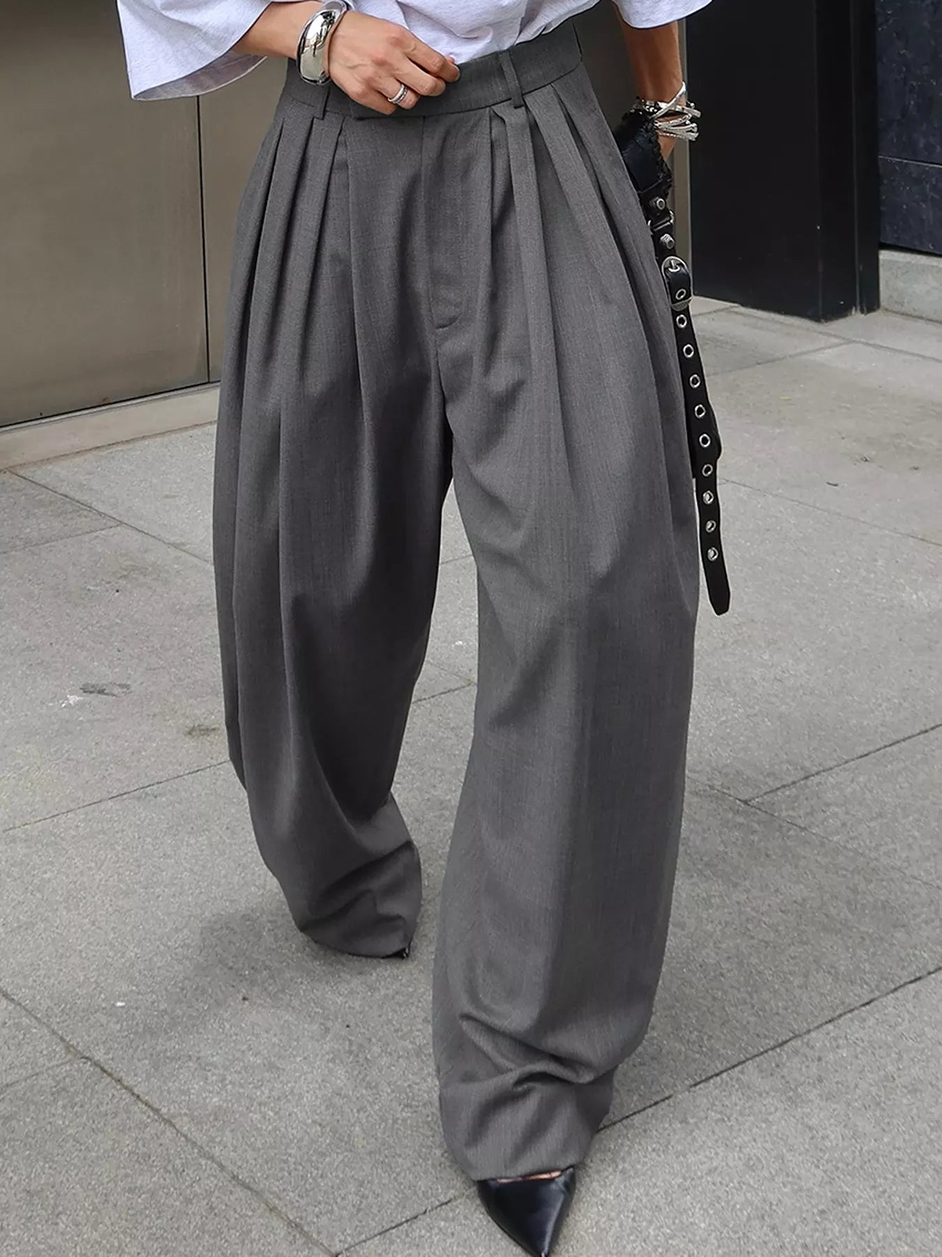 High-Waisted Wide-Leg Pleated Pants