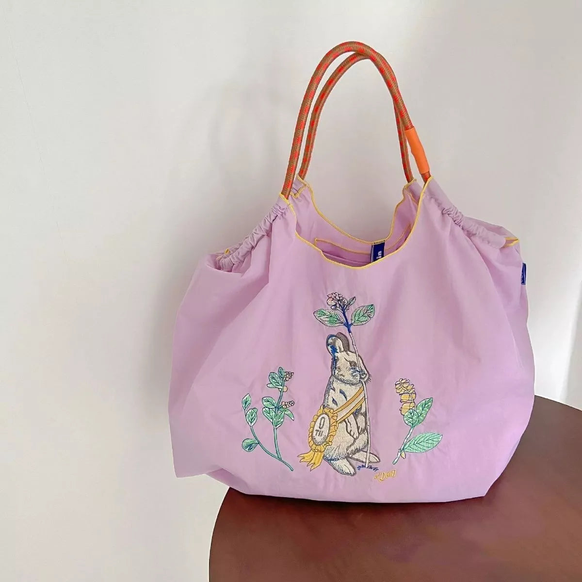 Embroidered Lightweight Tote Handbag