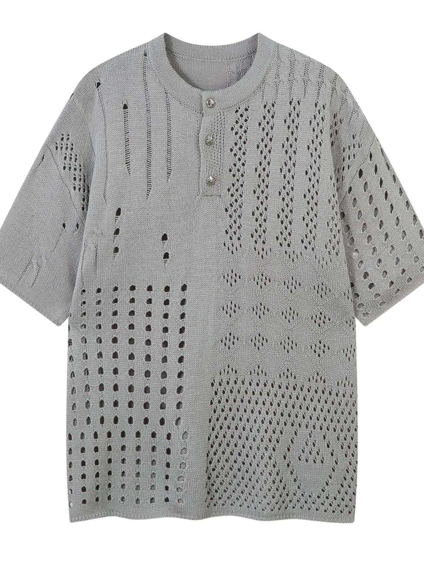 Men's Openwork Button Detail Knit Henley T-Shirt