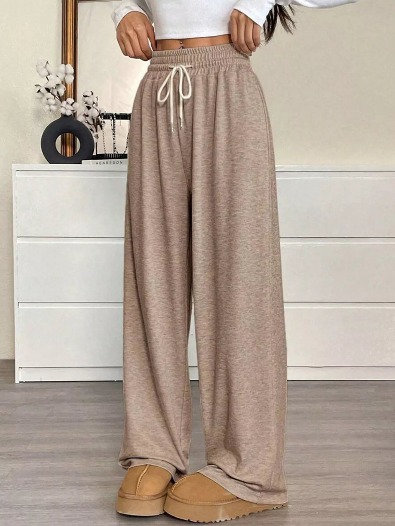 High-Waisted Wide-Leg Pants with Drawstring