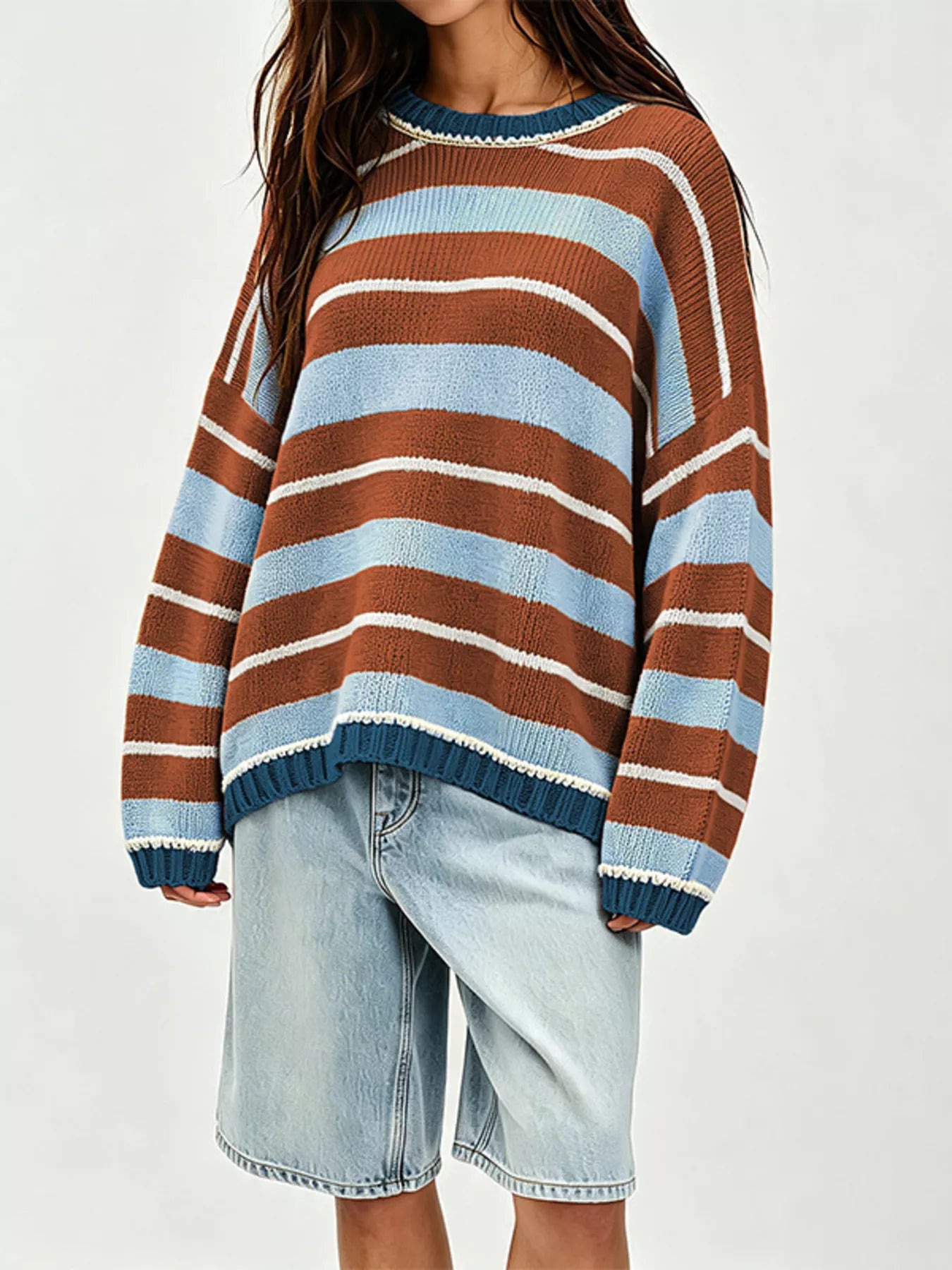 Oversized Striped Crew Neck Sweater