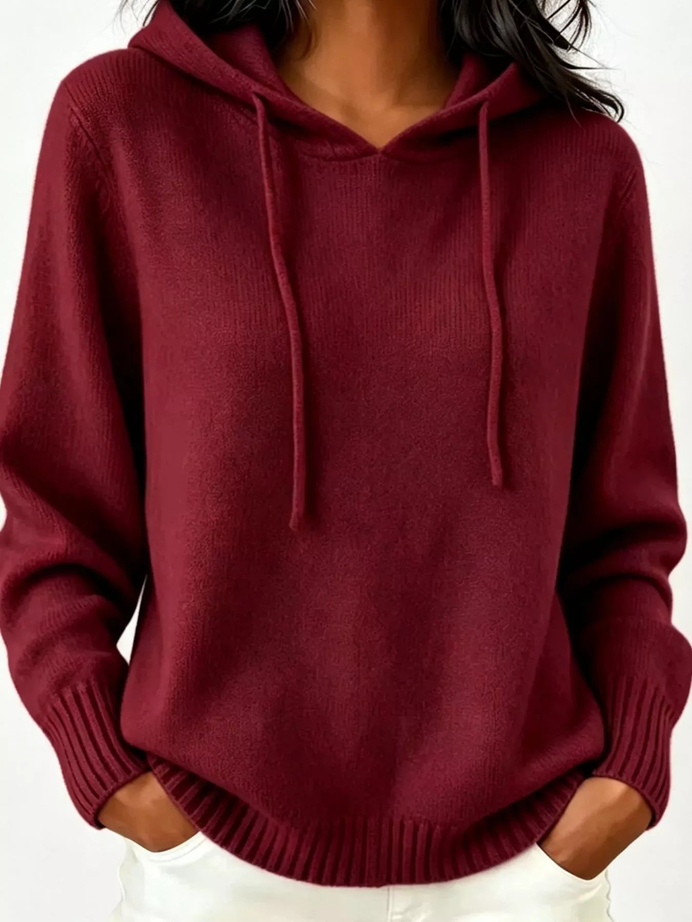 Cozy Ribbed Long‑Sleeve Hooded Sweater