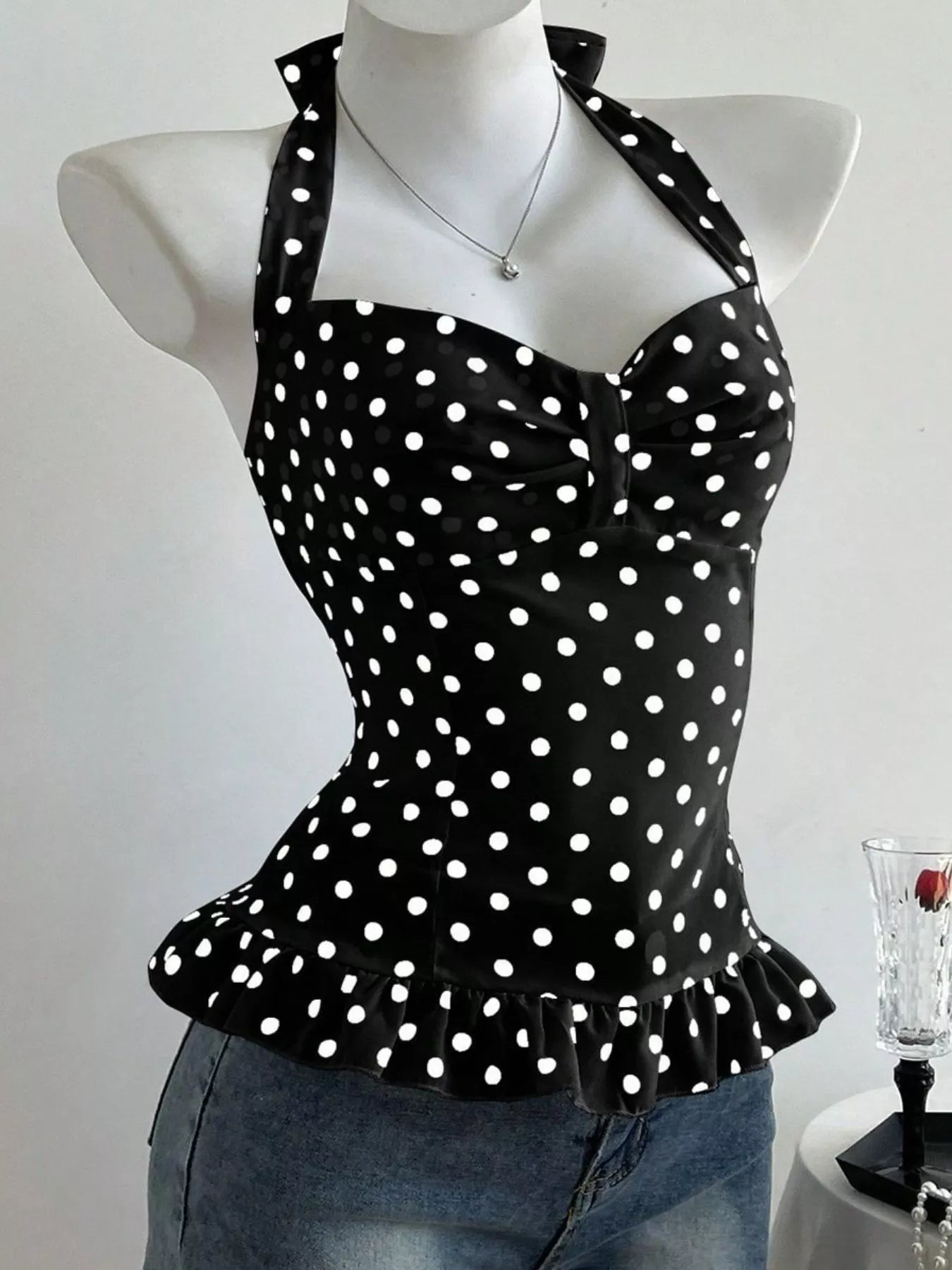 Polka Dot Halter Neck Cami