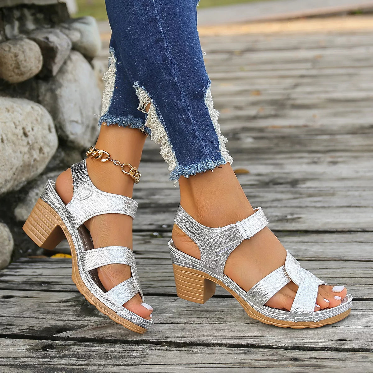 Open Toe Block Heels Sandals