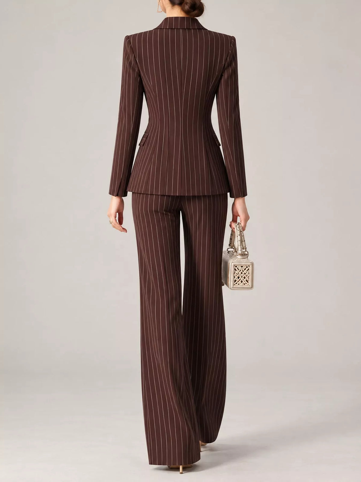 Double-Breasted Pinstripe Blazer and Wide-Leg Pants Set
