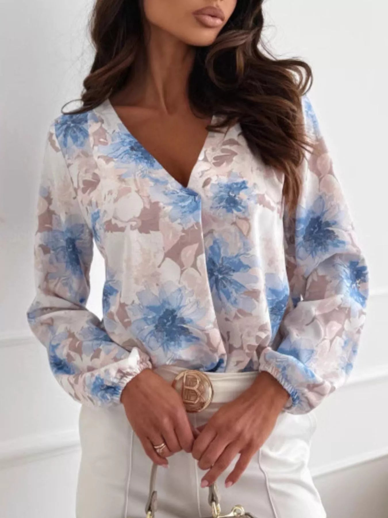Floral Print Balloon Sleeve Blouse