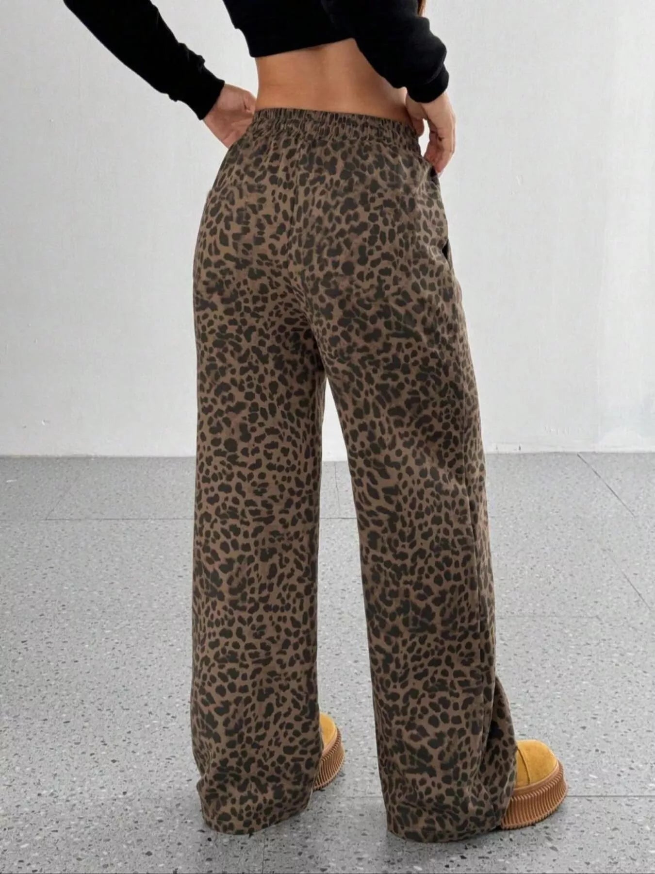 Leopard Drawstring Wide Leg Pants