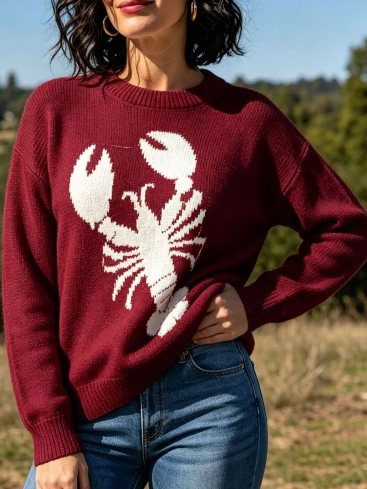 Lobster Graphic Crew Neck Sweater