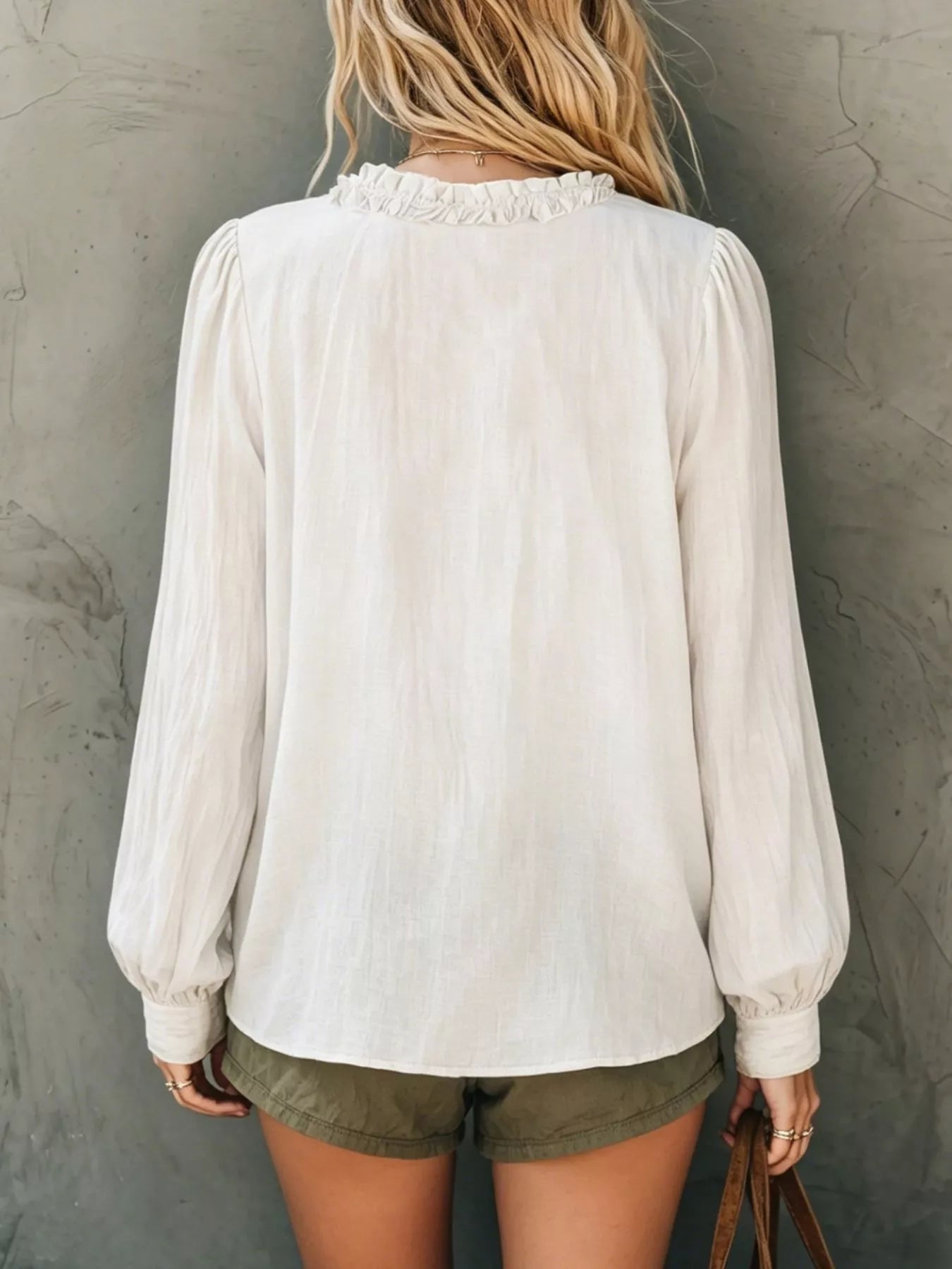 Bohemian Ruffled V-Neck Long Sleeve Blouse