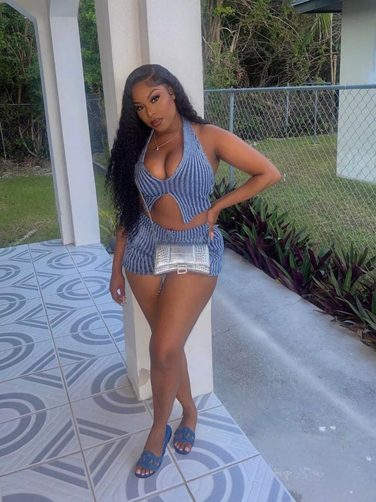 Halter Neck Top and Shorts Sweater Set