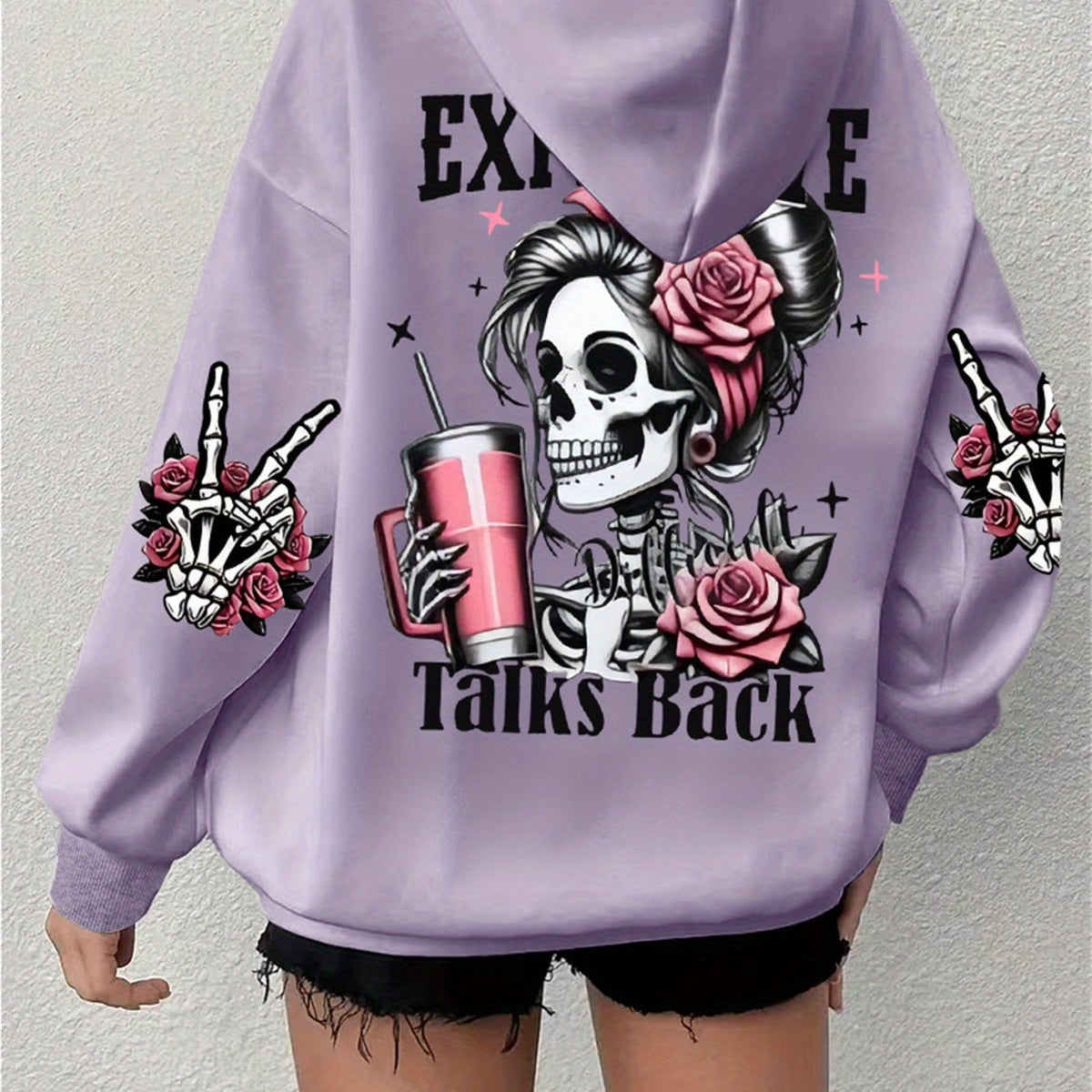 Women's Skull & Letter Print Long-Sleeve Sweatshirt