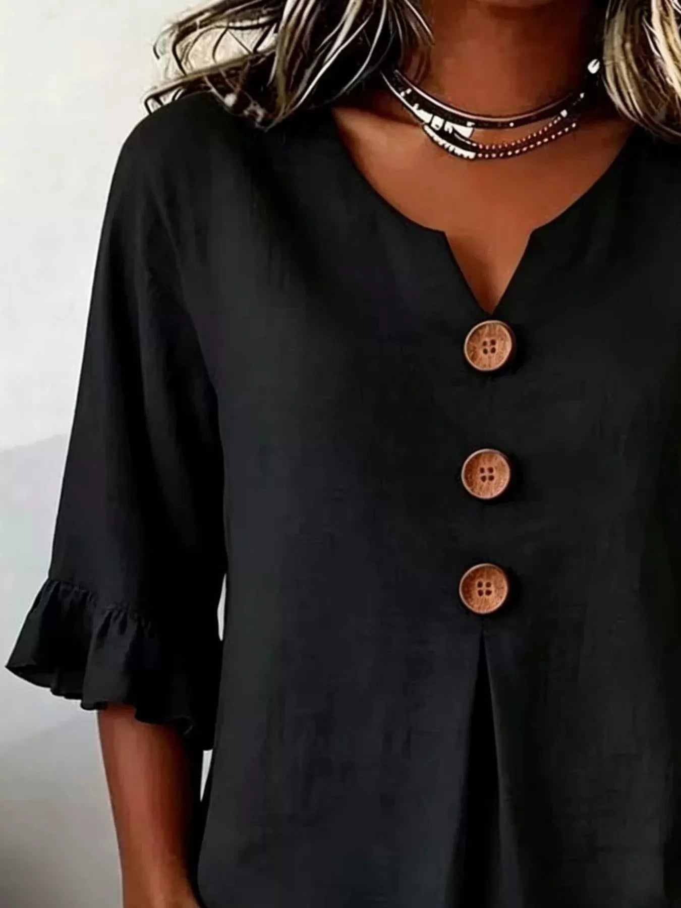 Full Size Casual Ruffle‑Sleeve Decor‑Button Top Plus Size