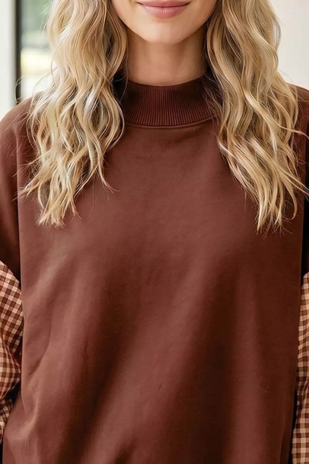 Plaid Sleeve Colorblock Loose Tunic Sweatshirt