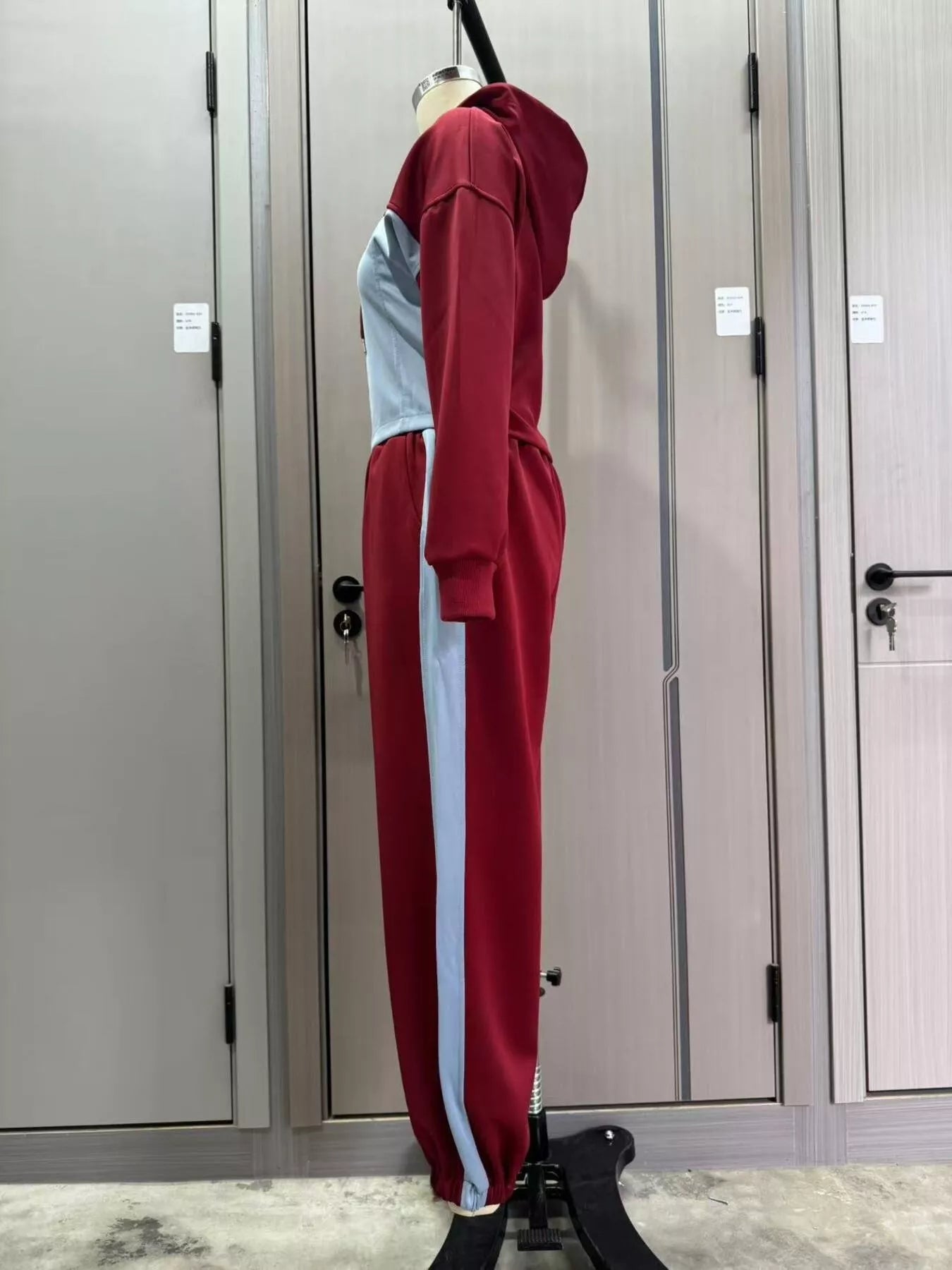 Color-Block Zip-Up Crop Hoodie and Joggers Set