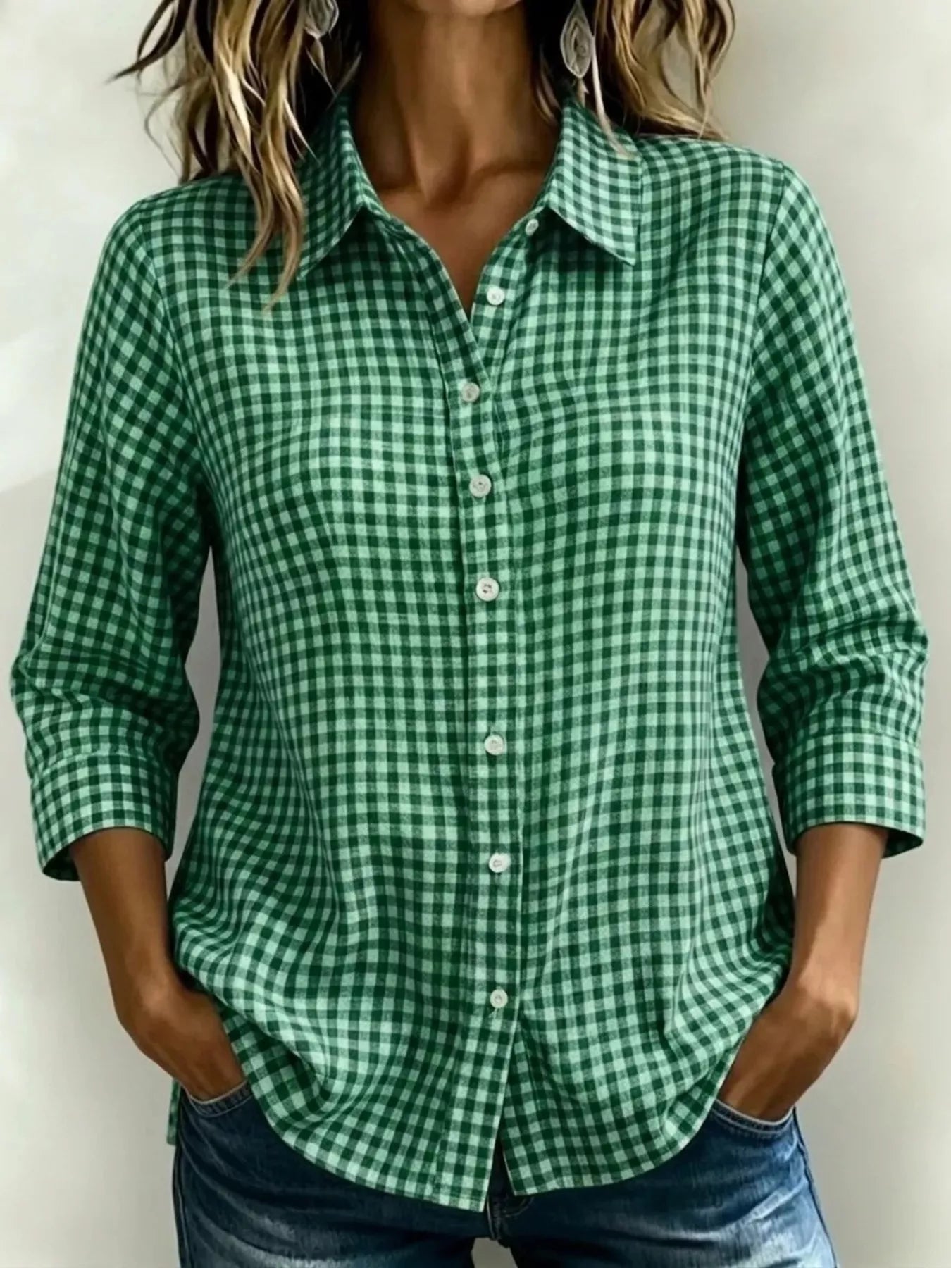 Full Size Plaid Collared Neck Button Up Shirt Plus Size