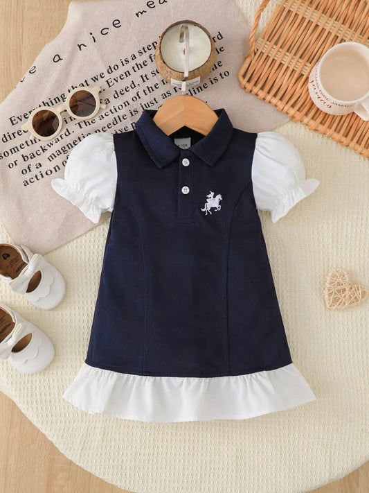 Children's Embroidered Ruffled Hem Polo Dress