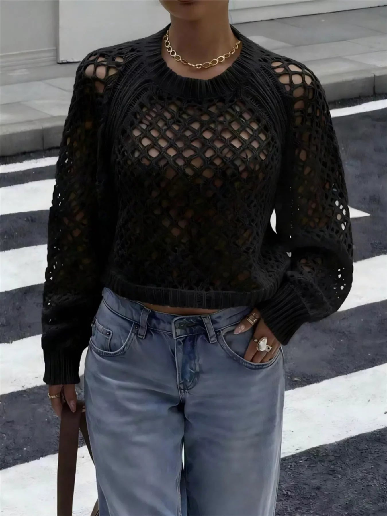 Crochet Knit Raglan Sleeve Sweater